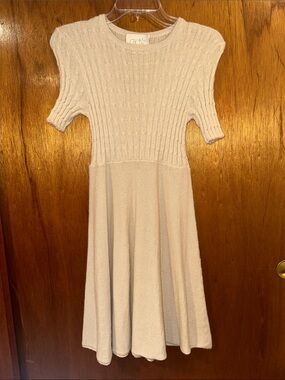 Cache Cream Knit Fit-and-Flare Short Sleeve Dress